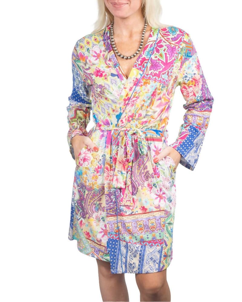 Front of a model wearing a size L Talavera Sleep Robe in Multi in Multi by Johnny Was. | dia_product_style_image_id:339944